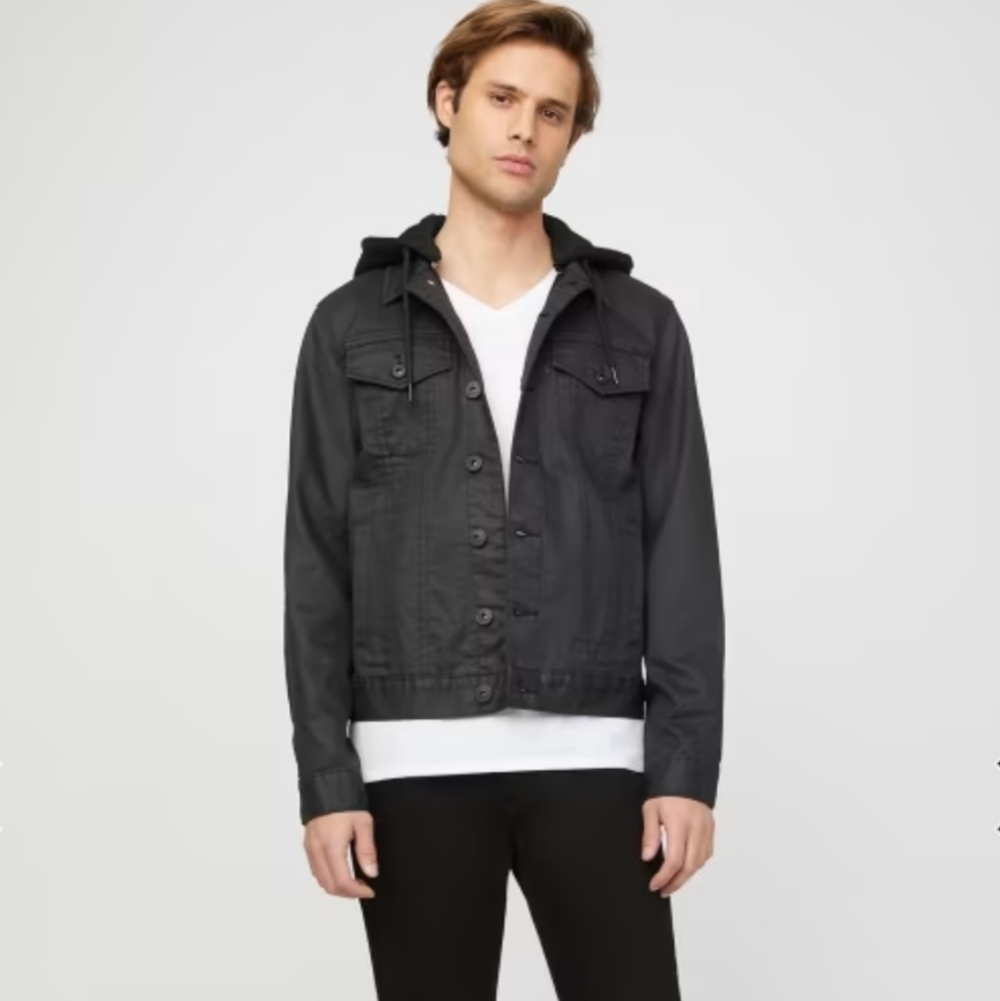 GUESS Rakim Coated Black Denim Trucker Jacket - Size Large